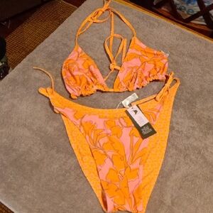 wild fable Pink and Orange Floral Tie-String Bikini (REVERSIBLE)